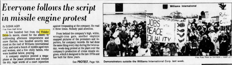 Walake Drive-In Theatre - Dec 1983 Article On Protests Near Theater
